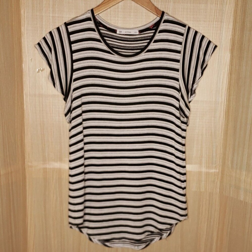 ACOS&A Womens Striped Stretchy Short Sleeve Top Medium